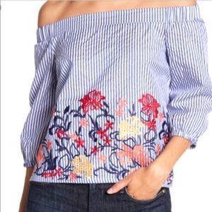 Romeo and Juliet Blue Seersucker Embroidered Top